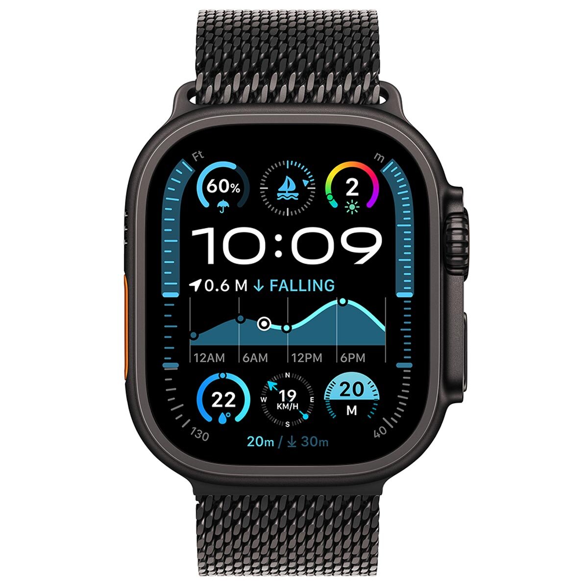 Apple Watch Ultra 2 GPS + Cellular 49mm Black Titanium Case With Black Titanium Milanese Loop S