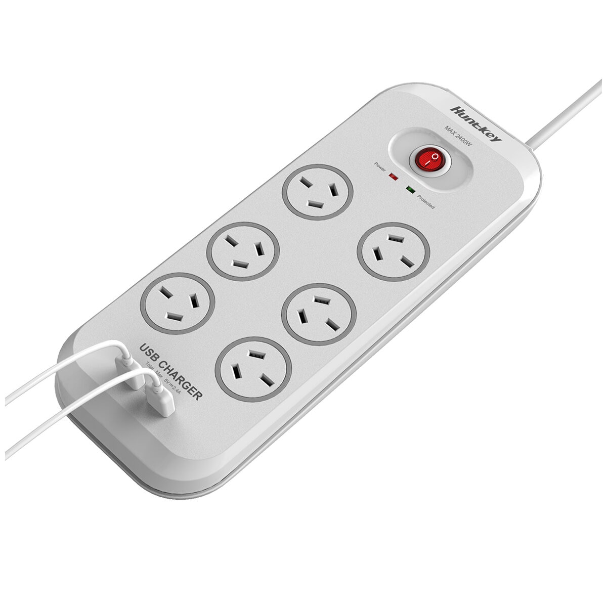 Huntkey 6 Way Powerboard With 2 USB Port And Surge Protection Pack 2 Piece