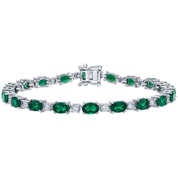 18KT White Gold Lab Created Emerald and Diamond Bracelet | Costco Australia