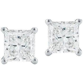 18KT White Gold 1.00ctw Princess Cut Diamond Stud Earrings