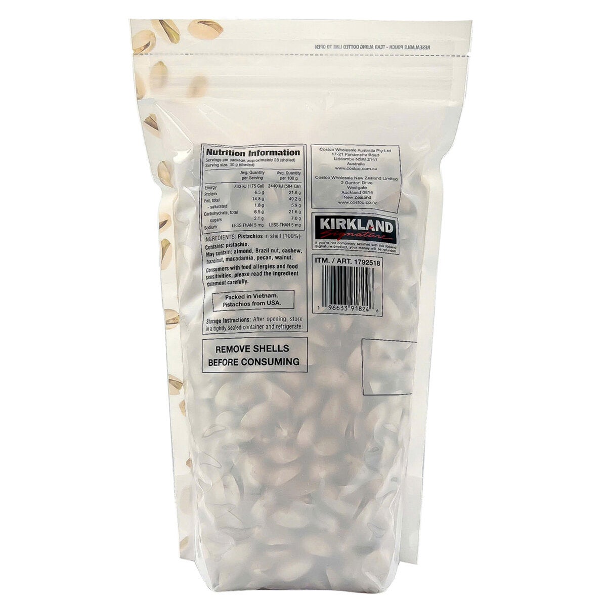 Kirkland Signature Unsalted Pistachios 1.36kg Kirkland Signature Unsalted Pistachios 1.36kg