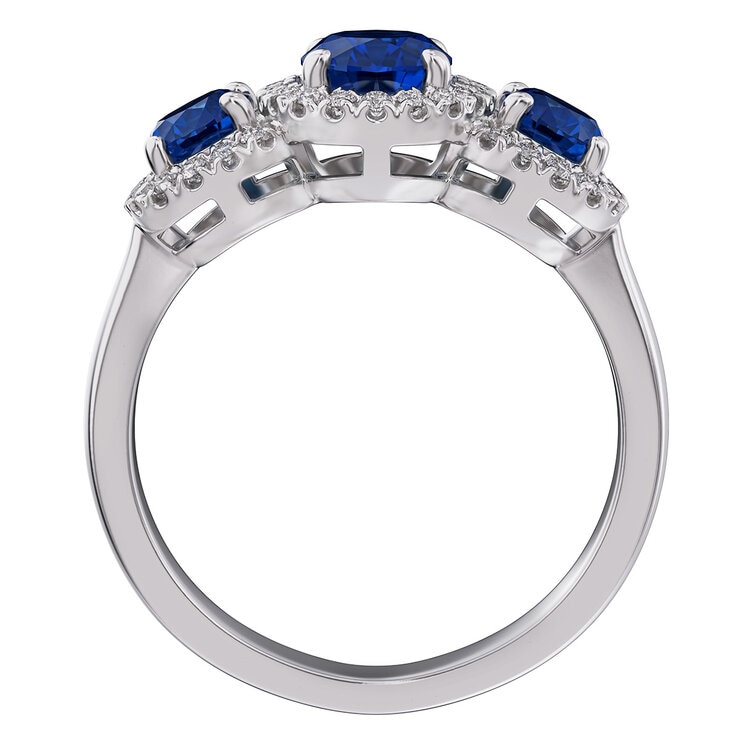 18KT White Gold 0.24ctw Diamond And 3 Oval Sapphire Ring