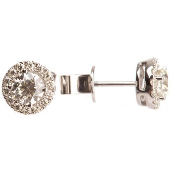 18KT White Gold 1.00ctw Round Diamond Halo Earrings With 0.40ctw Centre