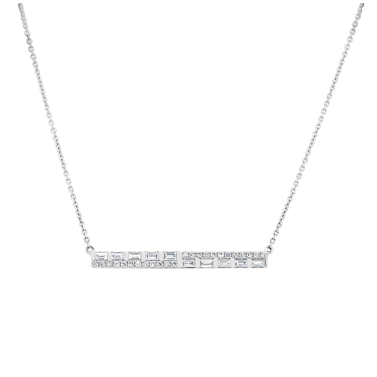 18KT White Gold 0.29ctw Diamond Bar Necklace