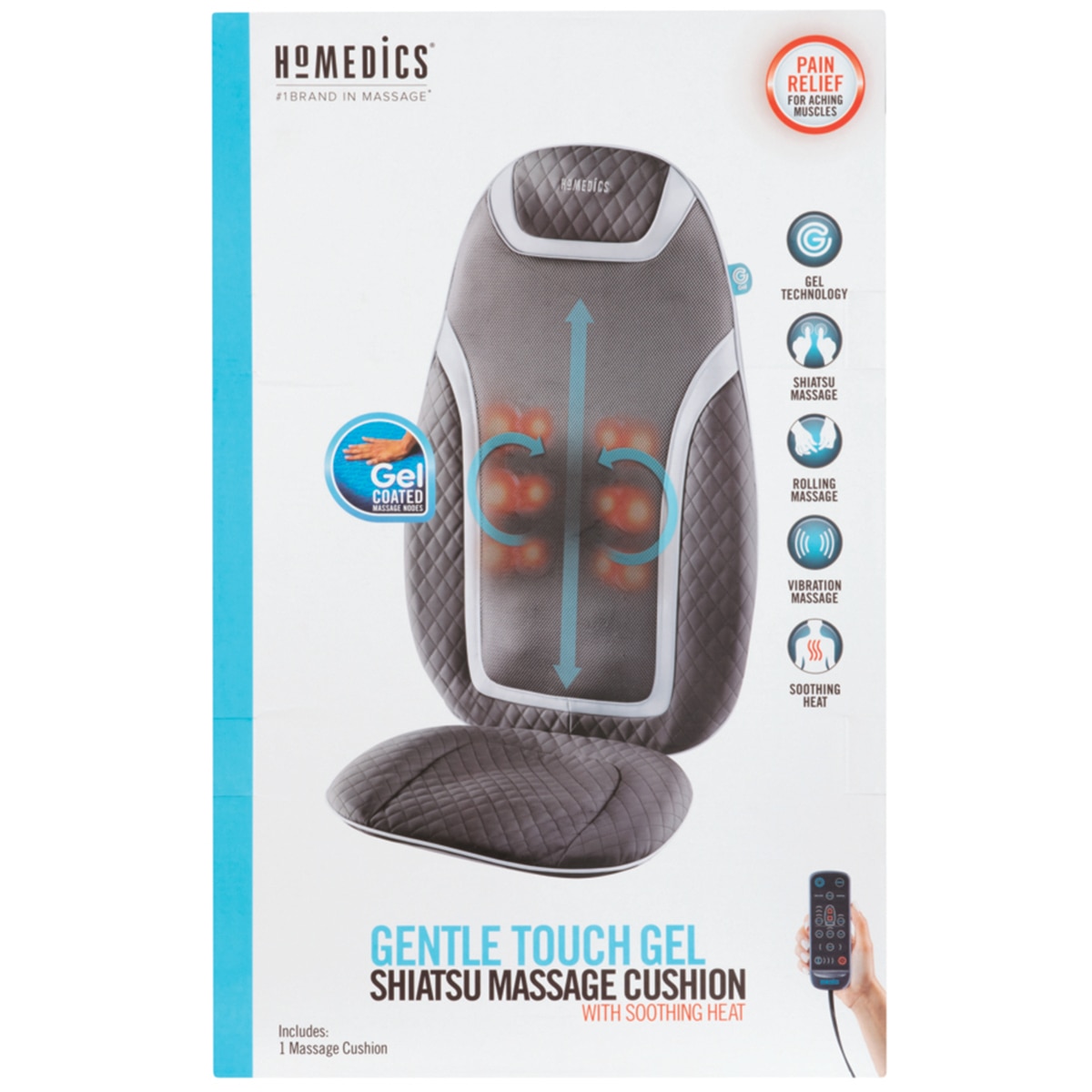 Homedics Gentle Touch Gel Deluxe Massage Cushion with Soothing Heat