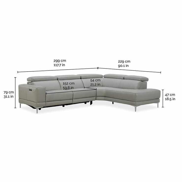 Aiden & Ivy Leather Power Sectional With Ratchet Headrest
