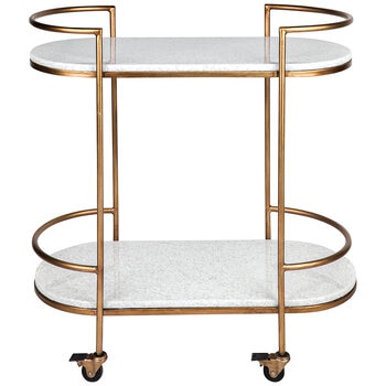 CAFE LIGHTING & LIVING Southside White Stone Bar Cart Antique Gold