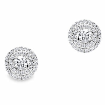 18KT White Gold VS2 I 0.60ctw Round Diamond Double Halo Earrings 18KT White Gold VS2 I 0.60ctw Round Diamond Double Halo Earrings