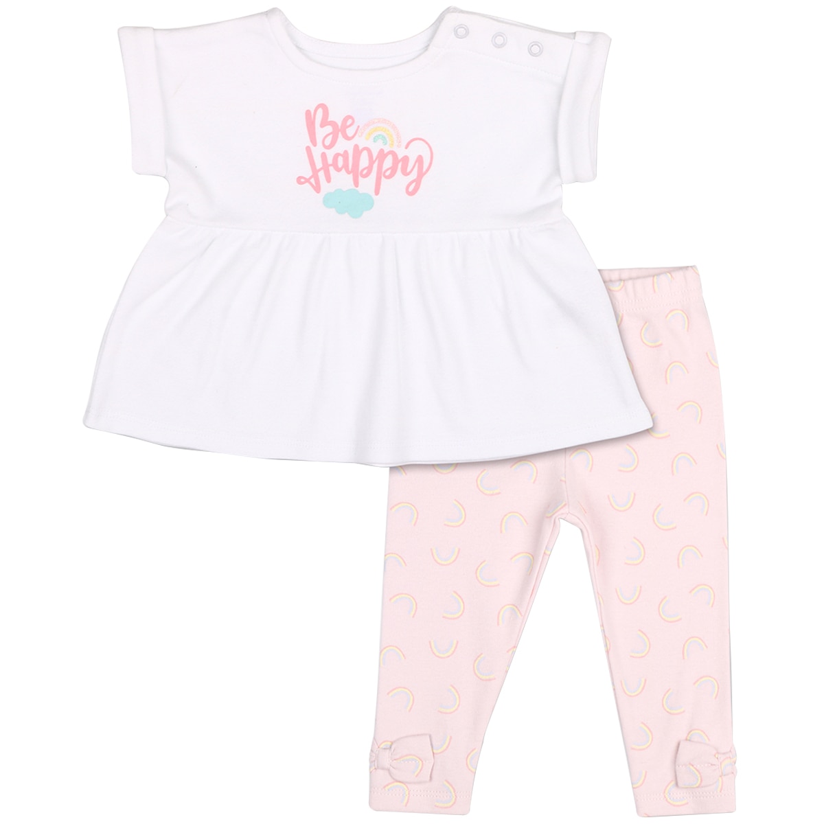 Peanut Shell 2pc Baby Set - White Top/Print Pants