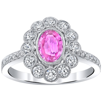 18KT White Gold Pink Sapphire and Diamond Ring