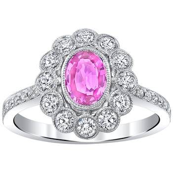 18KT White Gold Pink Sapphire And Diamond Ring