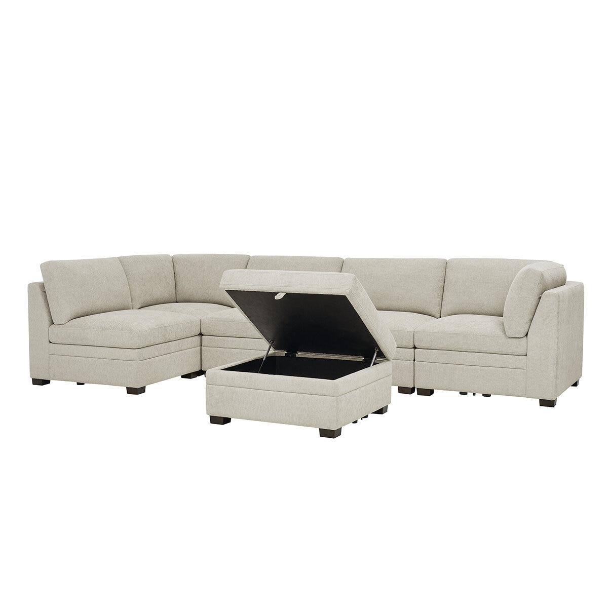 Thomasville 6 Piece Fabric Modular Sectional with Storage Ottoman/