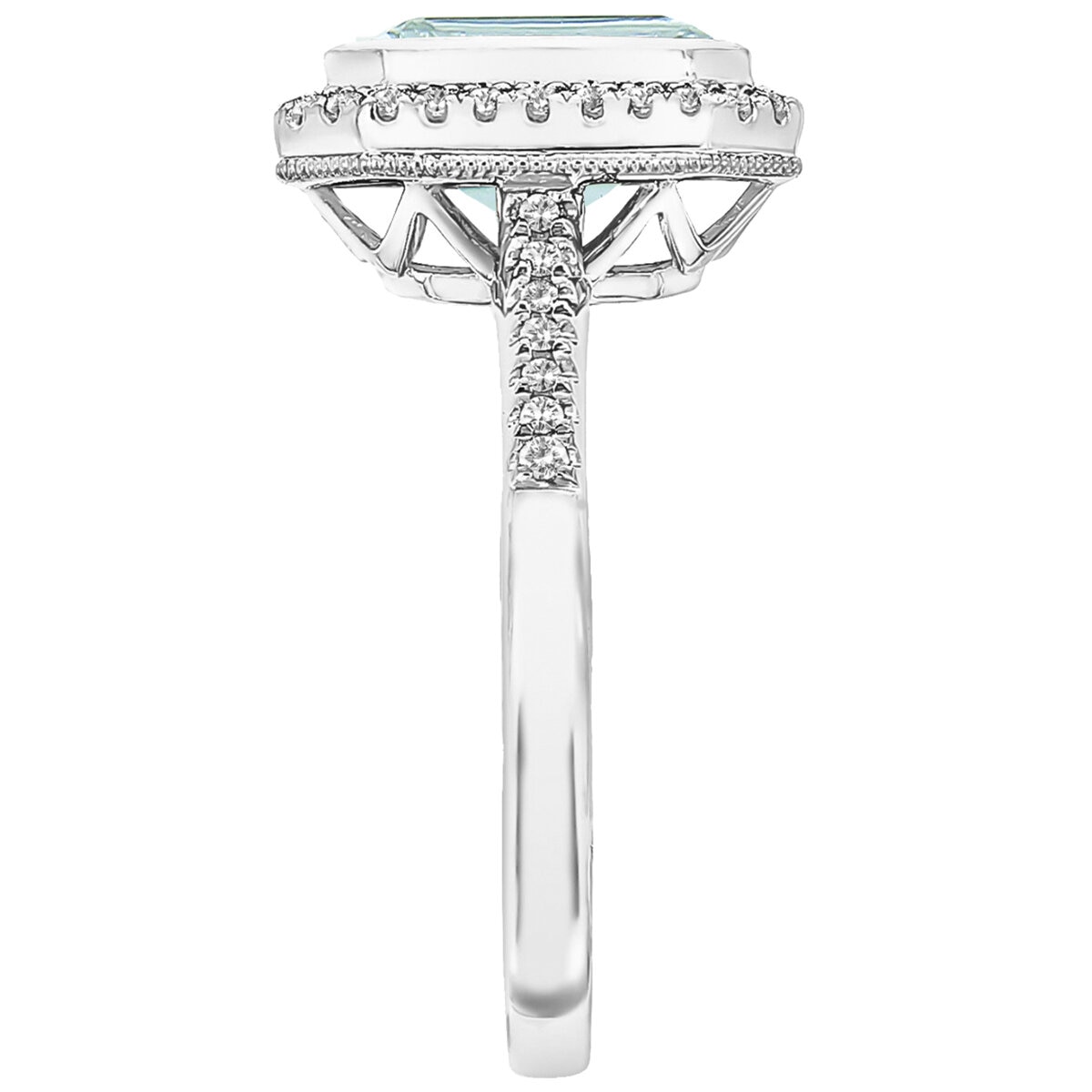 18KT White Gold 0.18ctw Round Diamond Aquamarine Centre Ring
