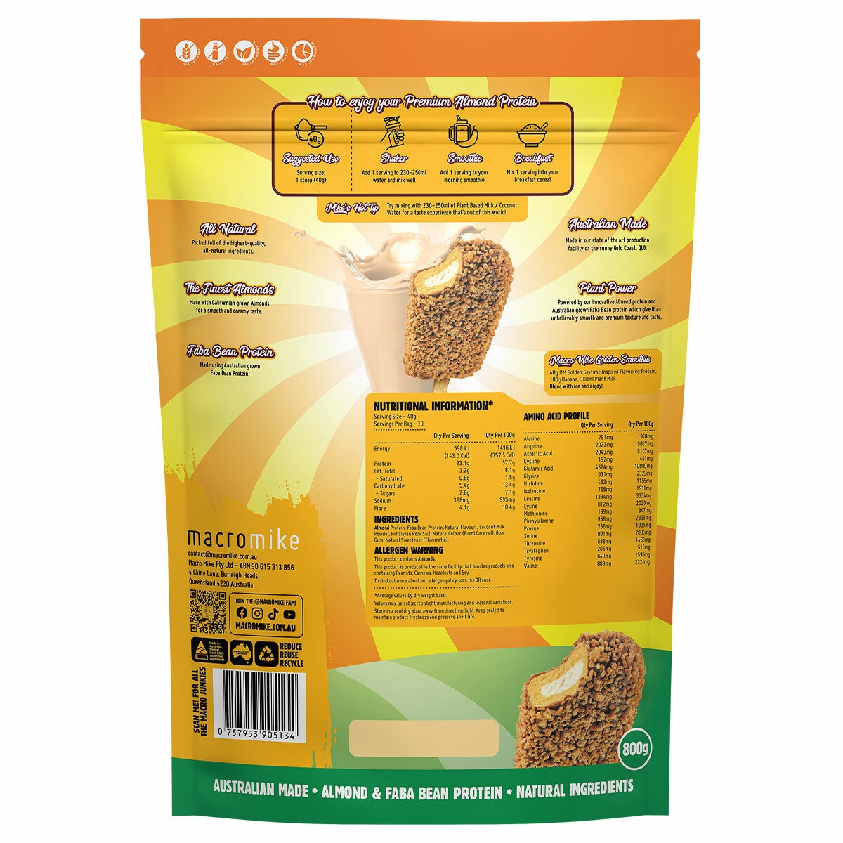 Macro Mike x Golden Gaytime Premium Almond Protein 800g Macro Mike x Golden Gaytime Premium Almond Protein 800g