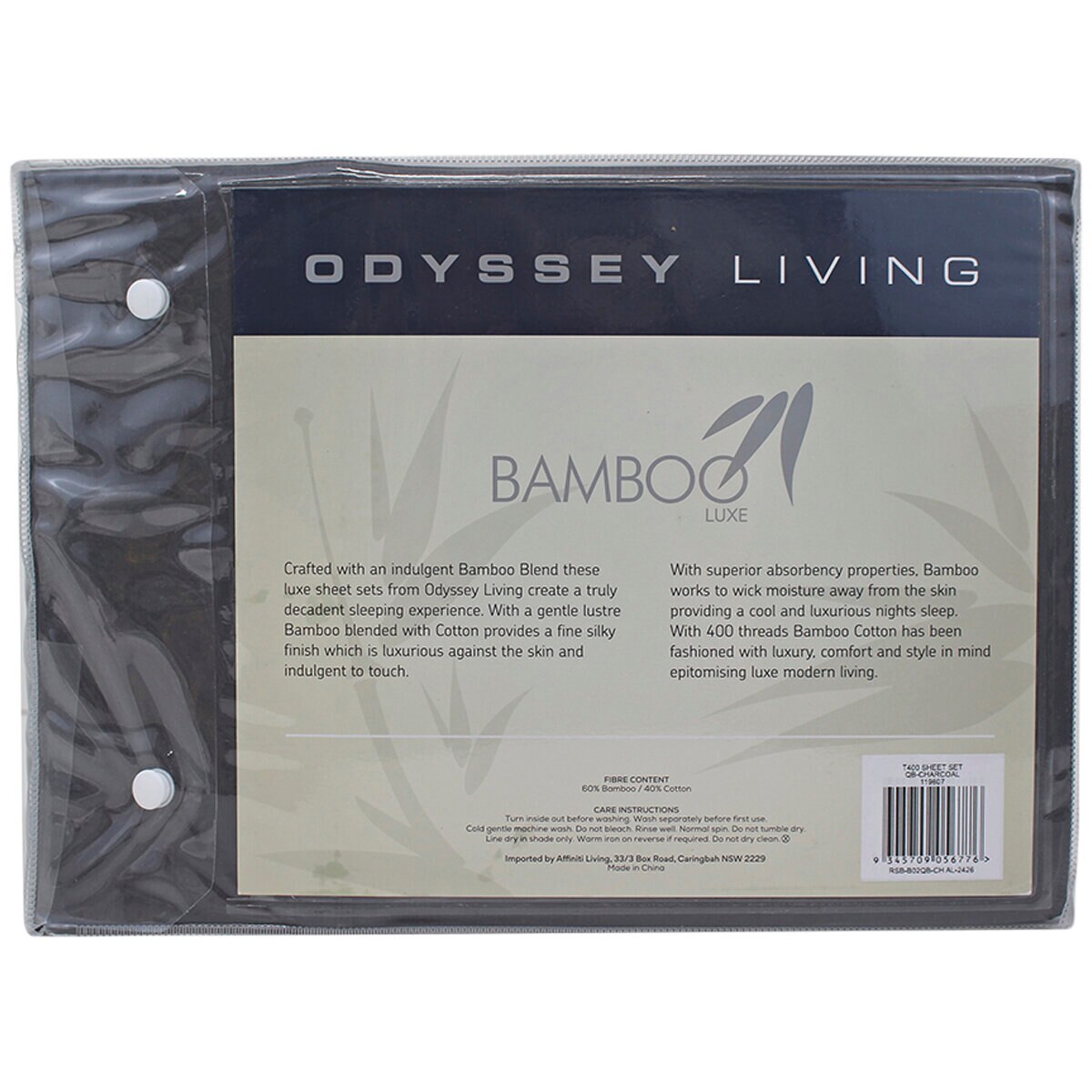 Odyssey Living 400TC Bamboo 4 Piece Sheet Set Queen Charcoal