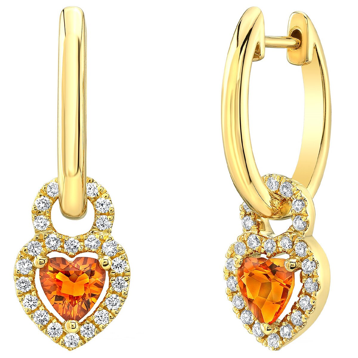 18KT Yellow Gold 0.28ctw Round Brilliant Diamonds 5mm Citrine Centre Heart Earrings