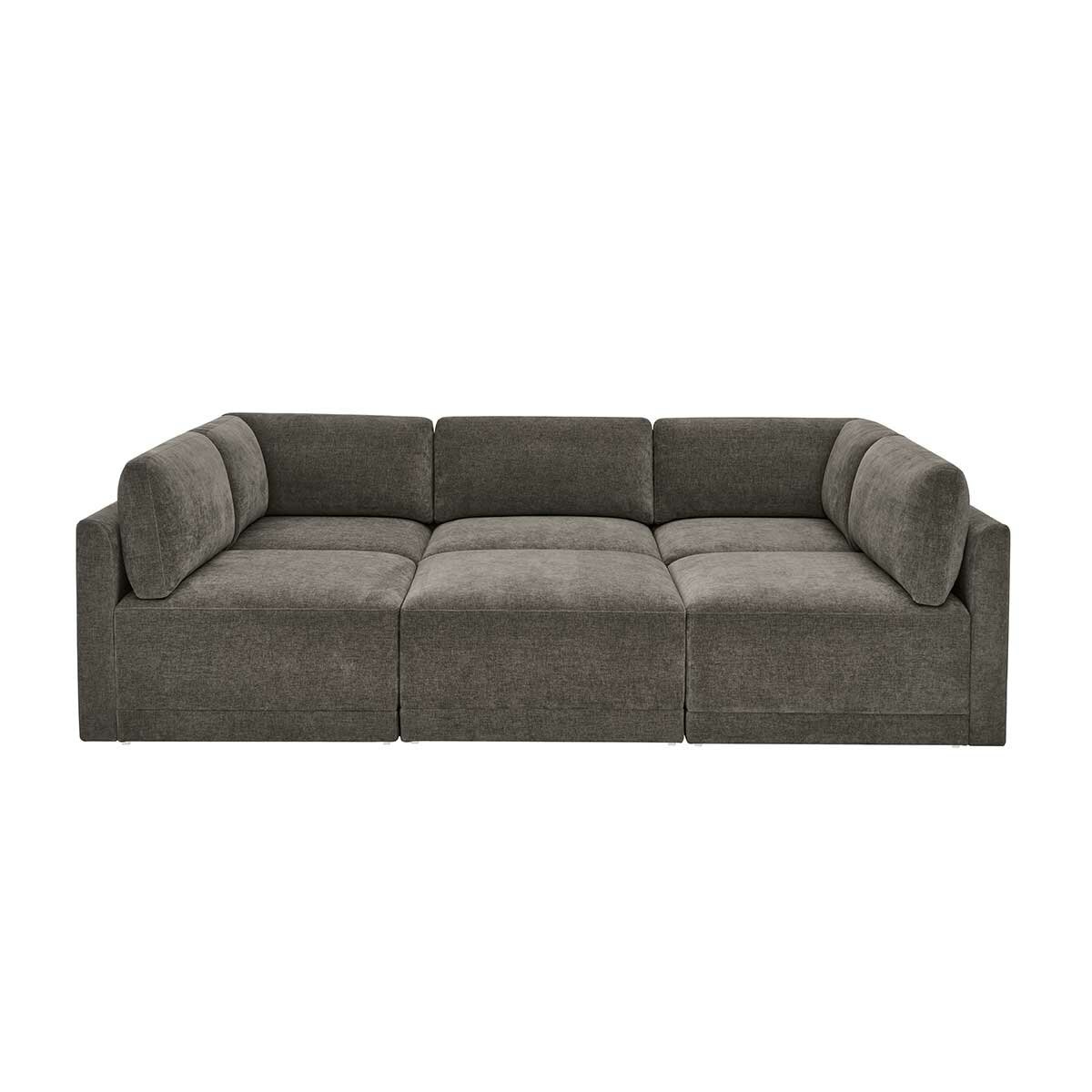 Thomasville 6PC Fabric Modular Sectional with Ottoman Grey
