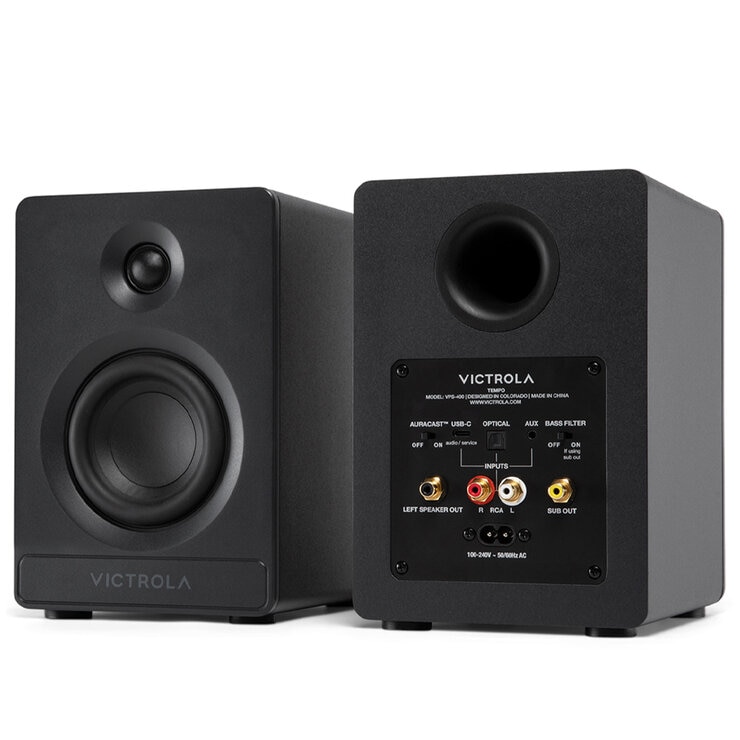 Victrola Tempo Bookshelf Speakers Black VPS-400-BLK-INT