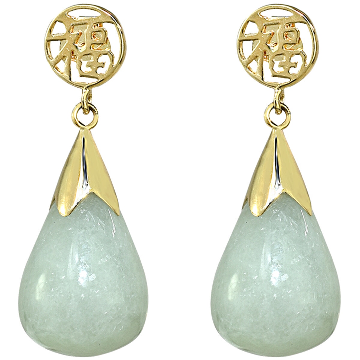 14KT Yellow Gold Natural Green Jade Post Earrings