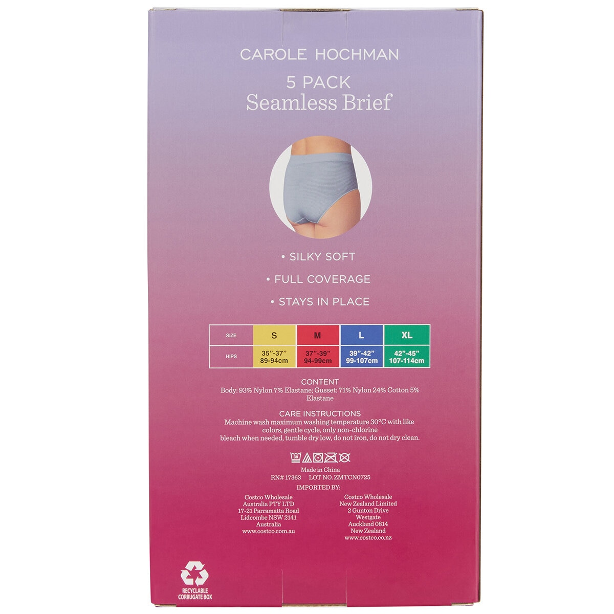 Carole Hochman Women's Seamless Brief 5 Pack Large Multi