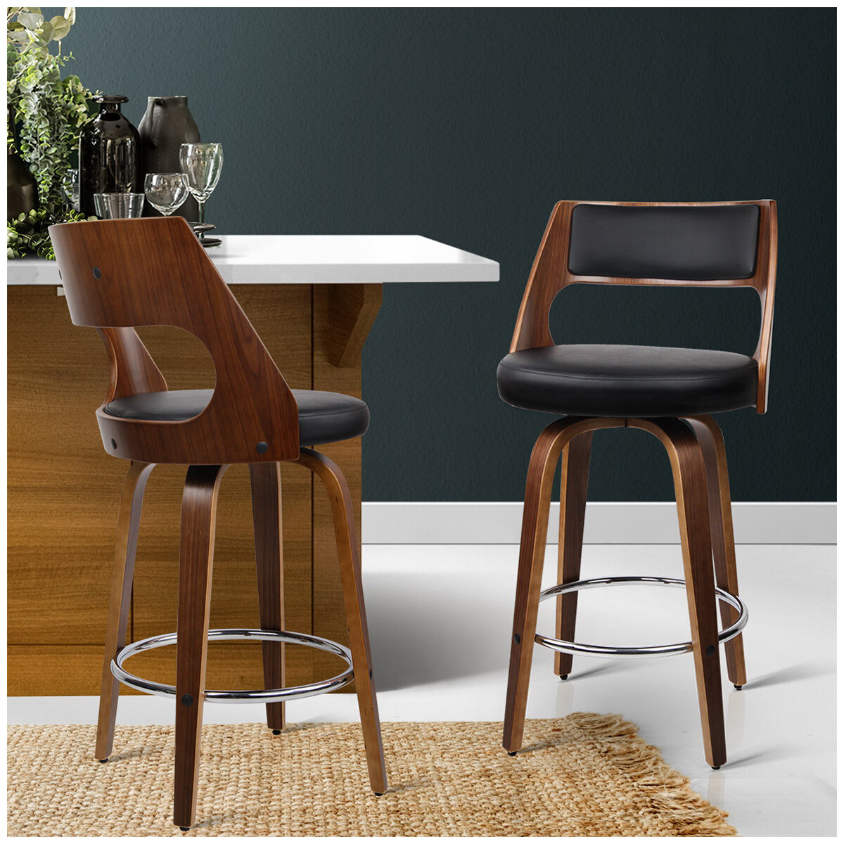 Artiss Swivel Leather Back Wooden Barstool Black 1 Pack