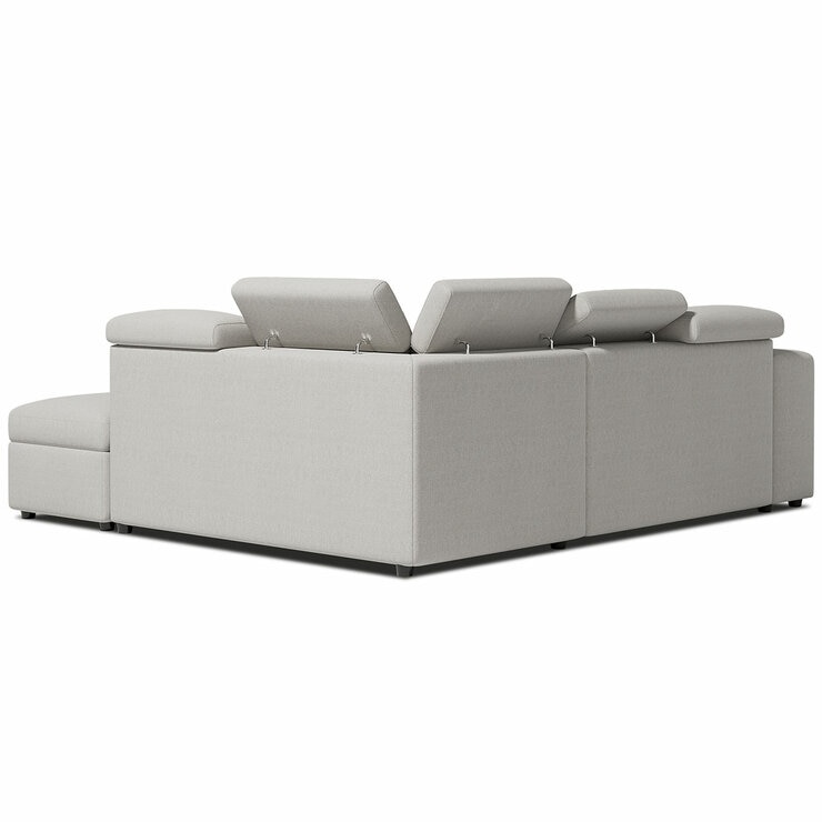 Valencia Finn Fabric Sectional Lounge Bed Right Storage Ottoman Light Grey
