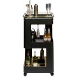 Wine Stash Miniature Bar Cart with Marble Top Black