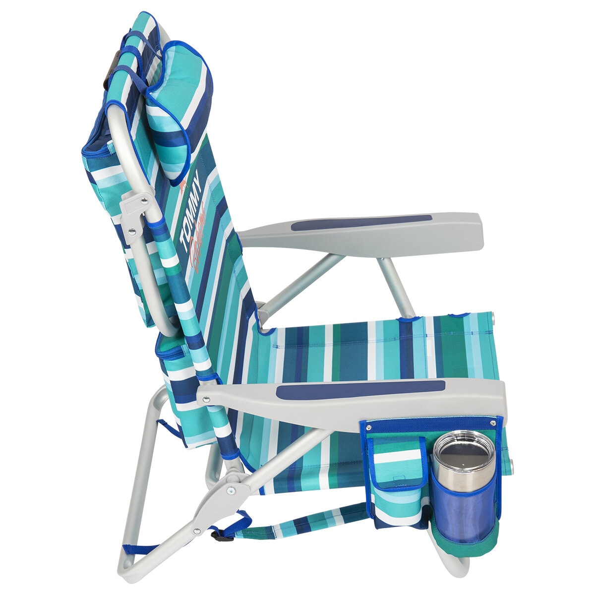 Tommy Bahama 5 position Aluminum Backpack Beach Chair 2 Pack Blue & Green Strip