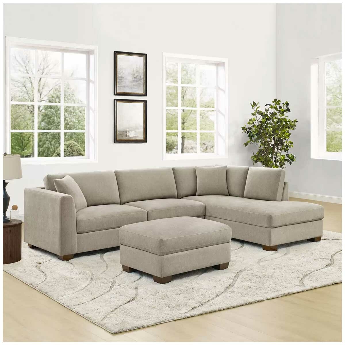 Thomasville 3 Piece Fabric Sectional with Storage Ottoman