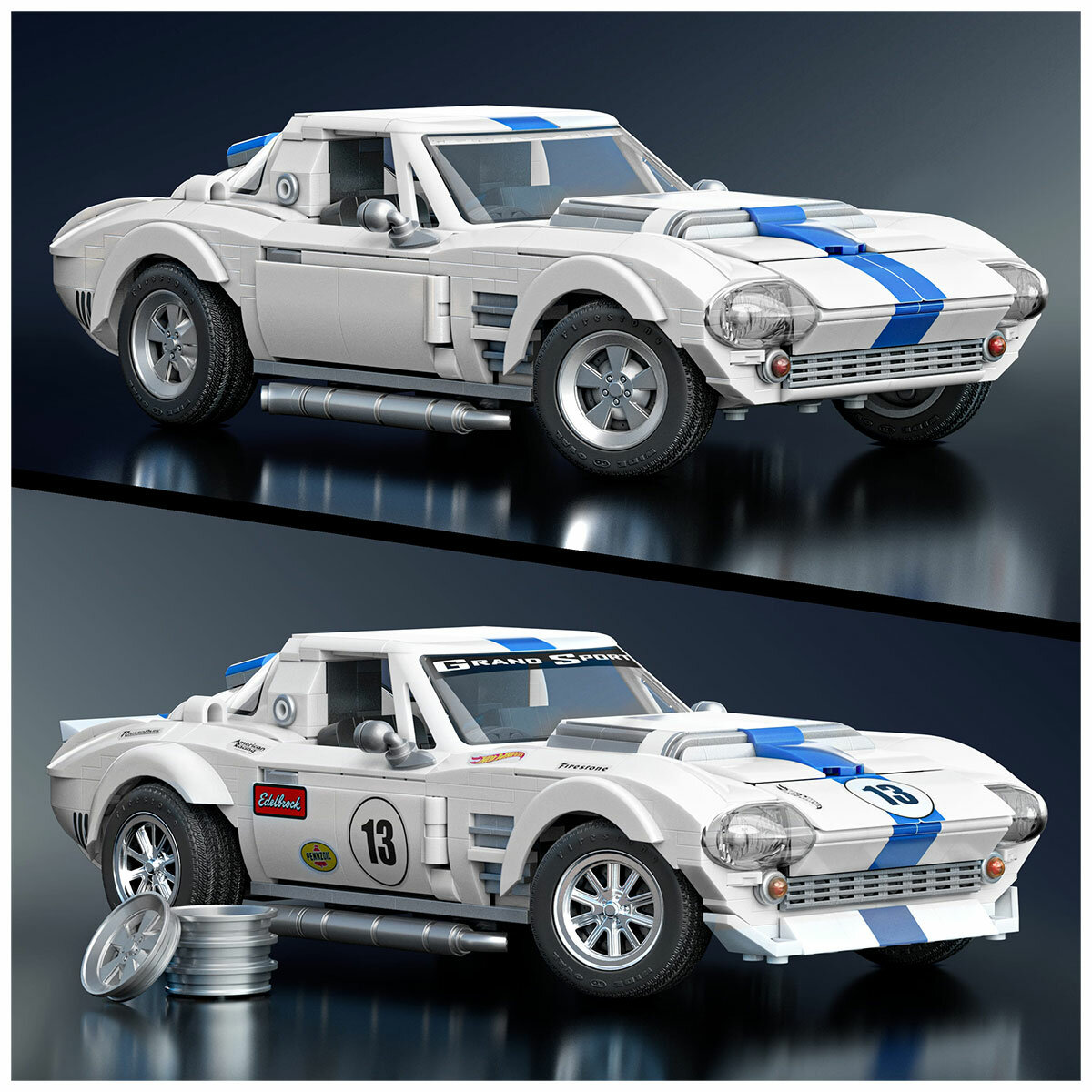 Mattel Brick Shop Hot Wheels Cadillac 1:32 And Corvette 1:16 Mattel Brick Shop Hot Wheels Cadillac 1:32 And Corvette 1:16