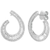 18KT White Gold 1.60ctw Round Brilliant and Baguette Diamond Earrings