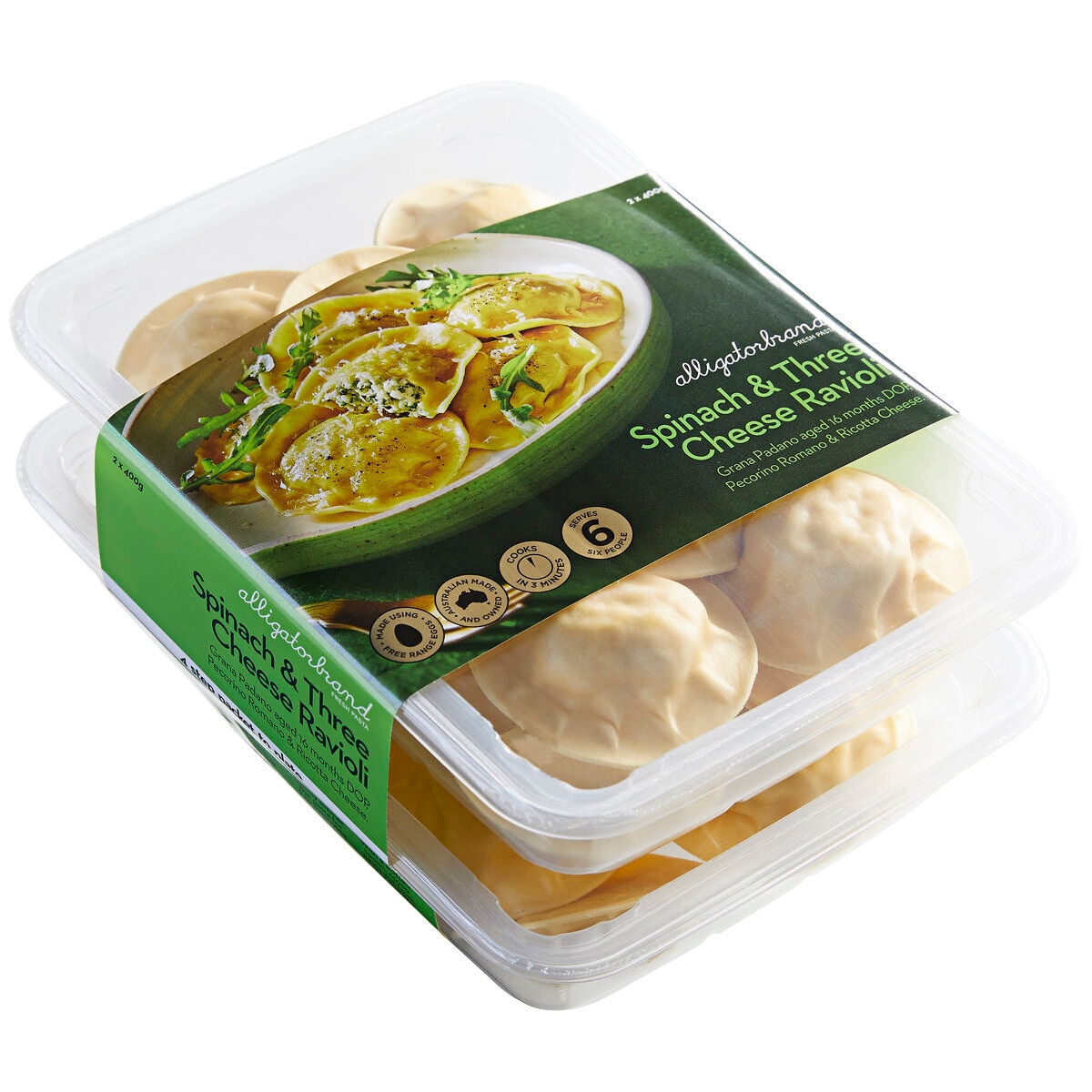 Alligator Brand Spinach & 3Cheese Ravioli 2 x 400g
