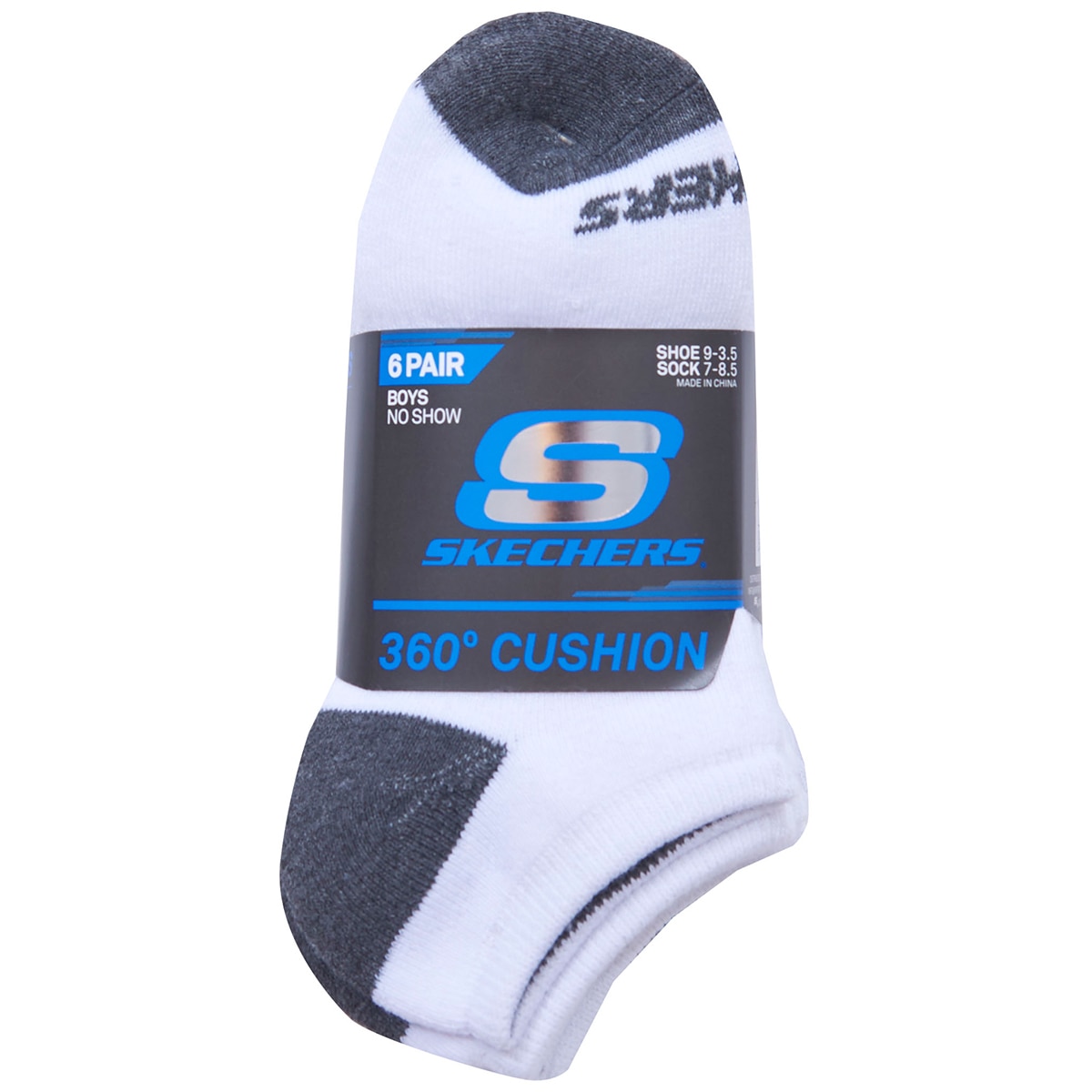 Skechers Boys' No Show Socks 6pk White & Blue