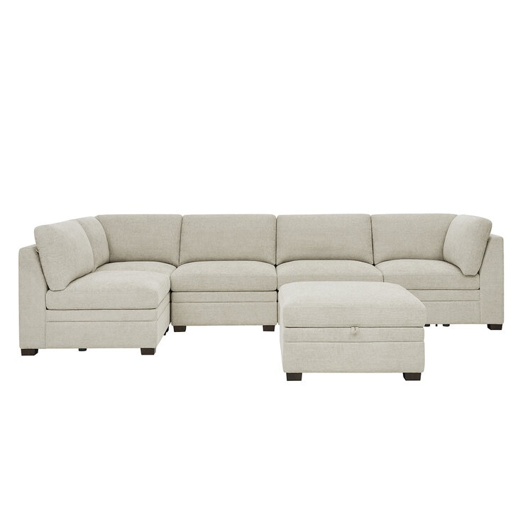 Thomasville 6 Piece Fabric Modular Sectional with Storage Ottoman/