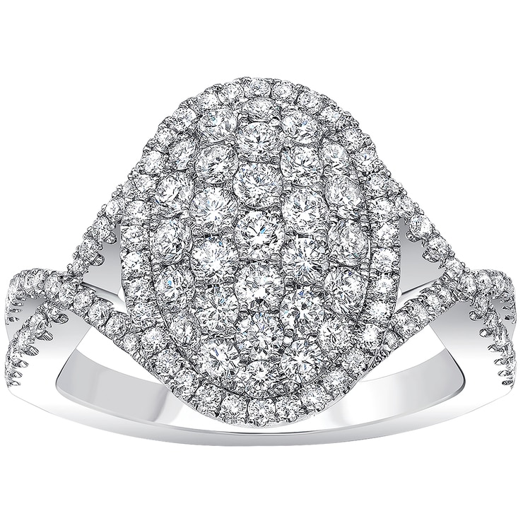 18KT White Gold 1.00ctw Round Brilliant Cut Oval Cluster Ring | Costco ...