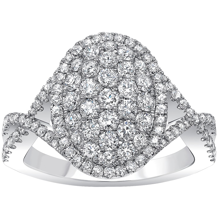 18KT White Gold 1.00ctw Round Brilliant Cut Oval Cluster Ring Costco