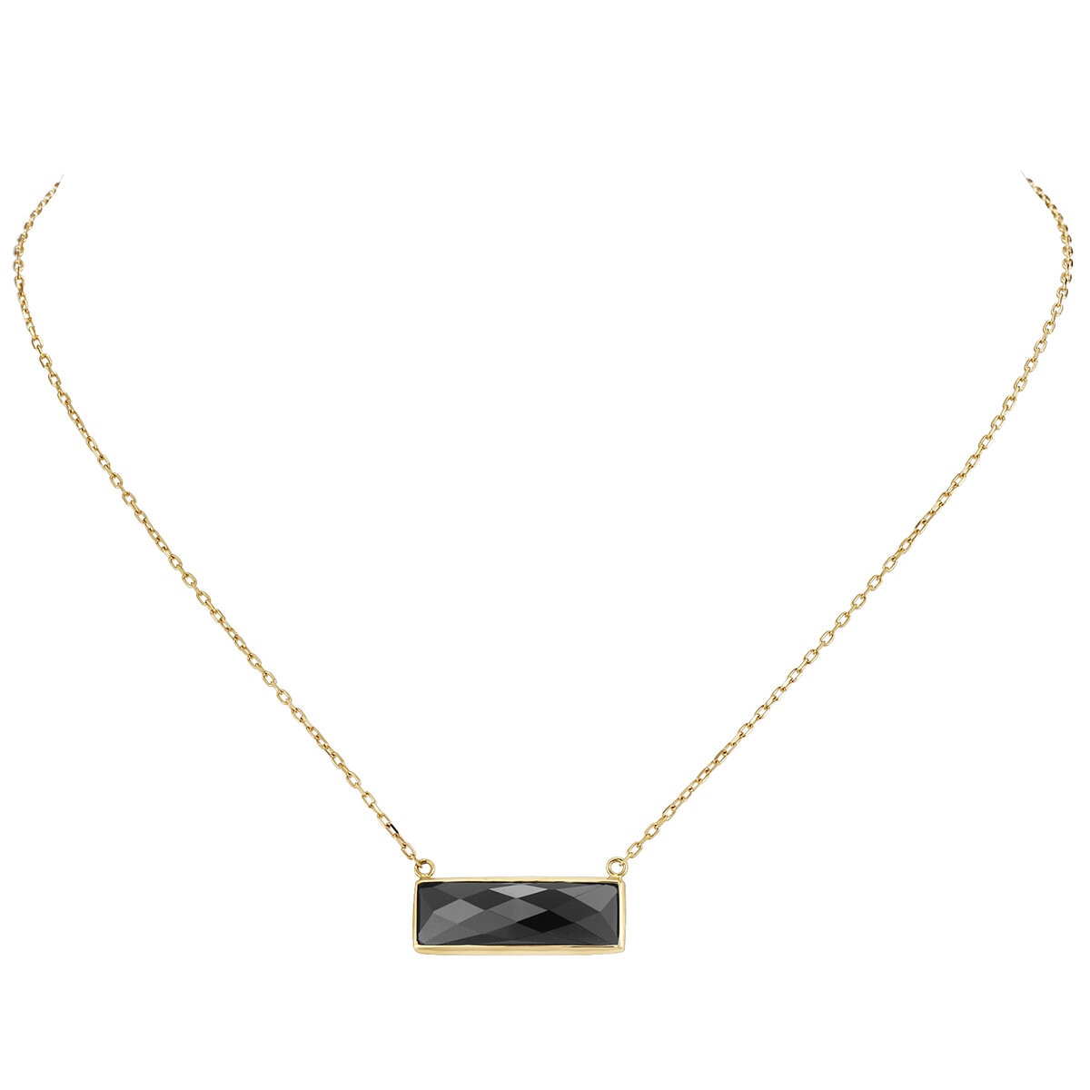 14KT Yellow Gold Black Onyx Rectangle Bezel Necklace 45cm