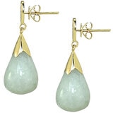 14KT Yellow Gold Natural Green Jade Post Earrings