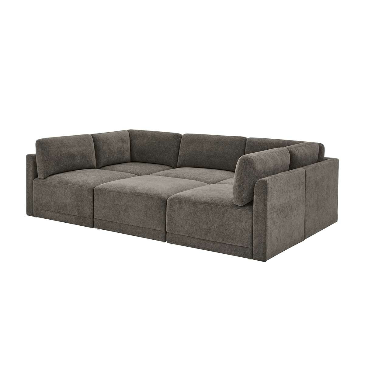 Thomasville 6PC Fabric Modular Sectional with Ottoman Grey