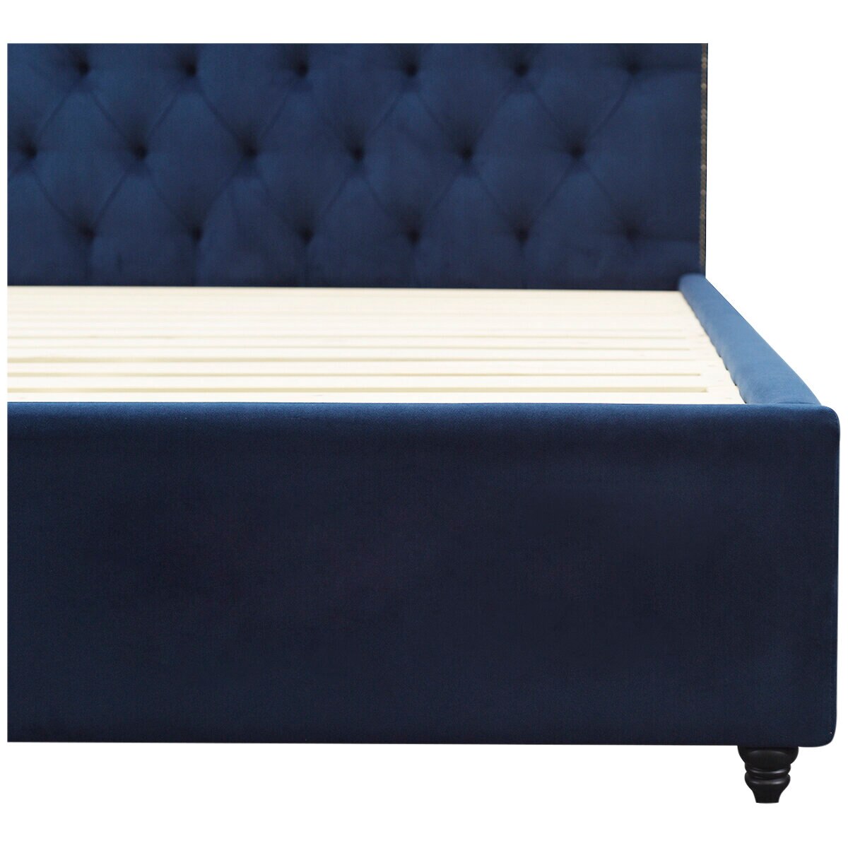 Moran Princess Queen BedHead With Encasement With Slatted Base Plush Indigo