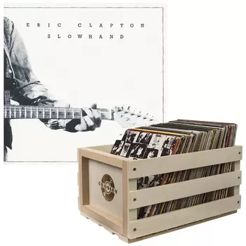 Crosley Record Storage Crate & Eric Clapton Slowhand 35th Anniversary Vinyl Album Bundle
