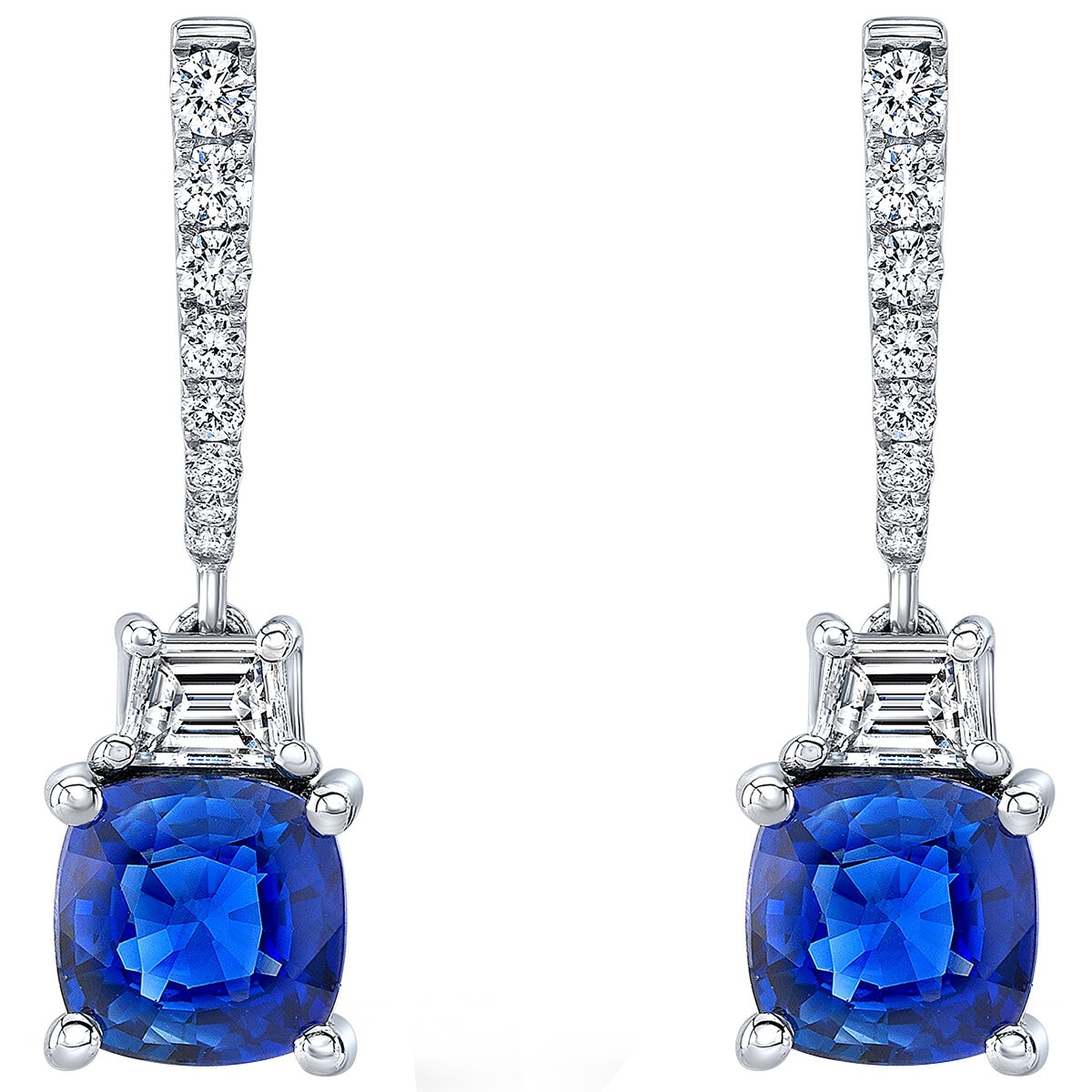 18K White Gold Diamond Earring With Blue Sapphire