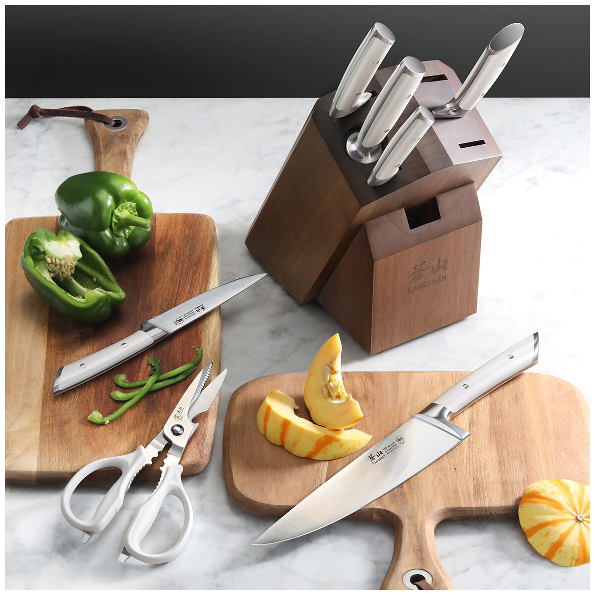 Cangshan Rainer Series Knife Block 8 Piece Set White