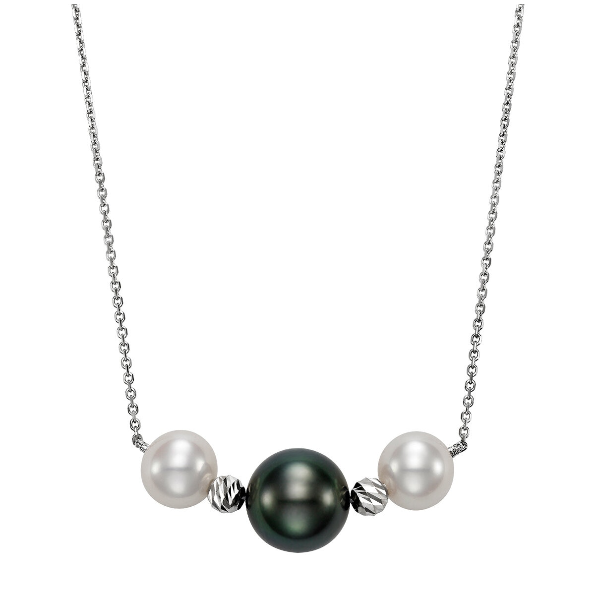 14KT White Gold 8-9mm Cultured Freshwater And 10-11mm Cultured Saltwater Tahitian Pearls And Diamond Cut Bead Necklace