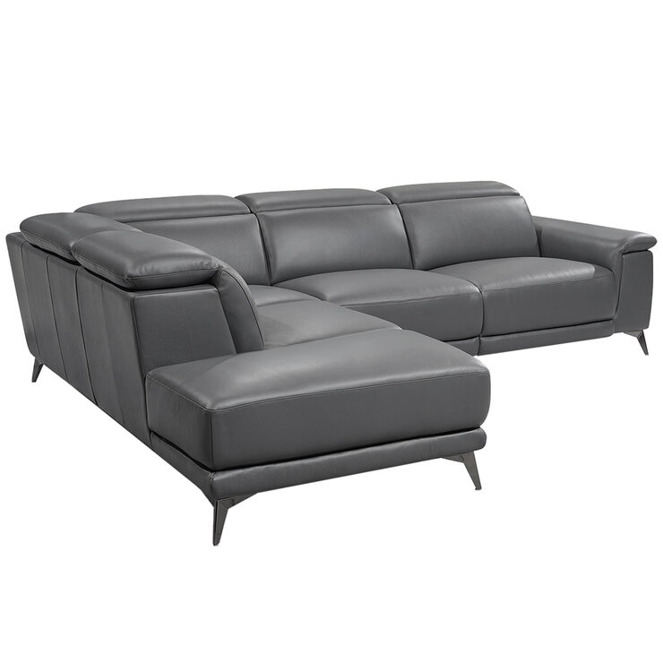 Valencia Pista Leather Reclining Sectional Lounge Left Chaise Grey