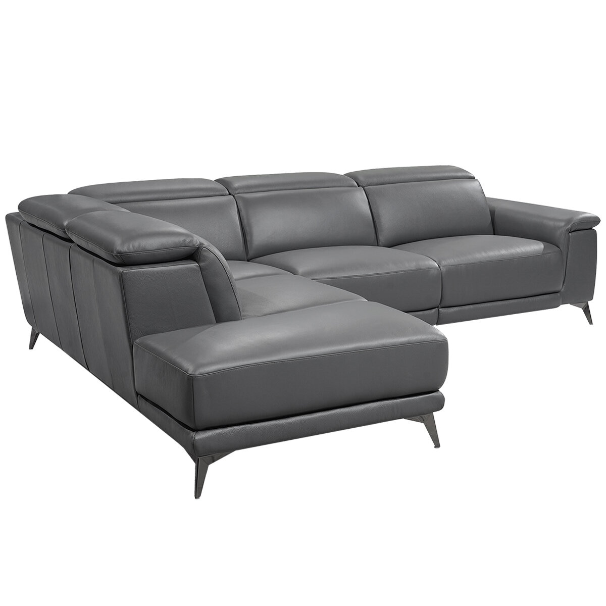 Valencia Pista Leather Reclining Sectional Lounge Left Chaise Grey