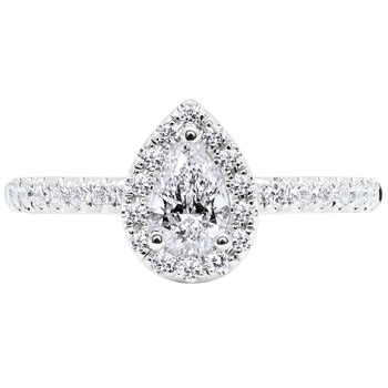 18KT White Gold 0.73ctw Diamond Pear Centre Halo Ring