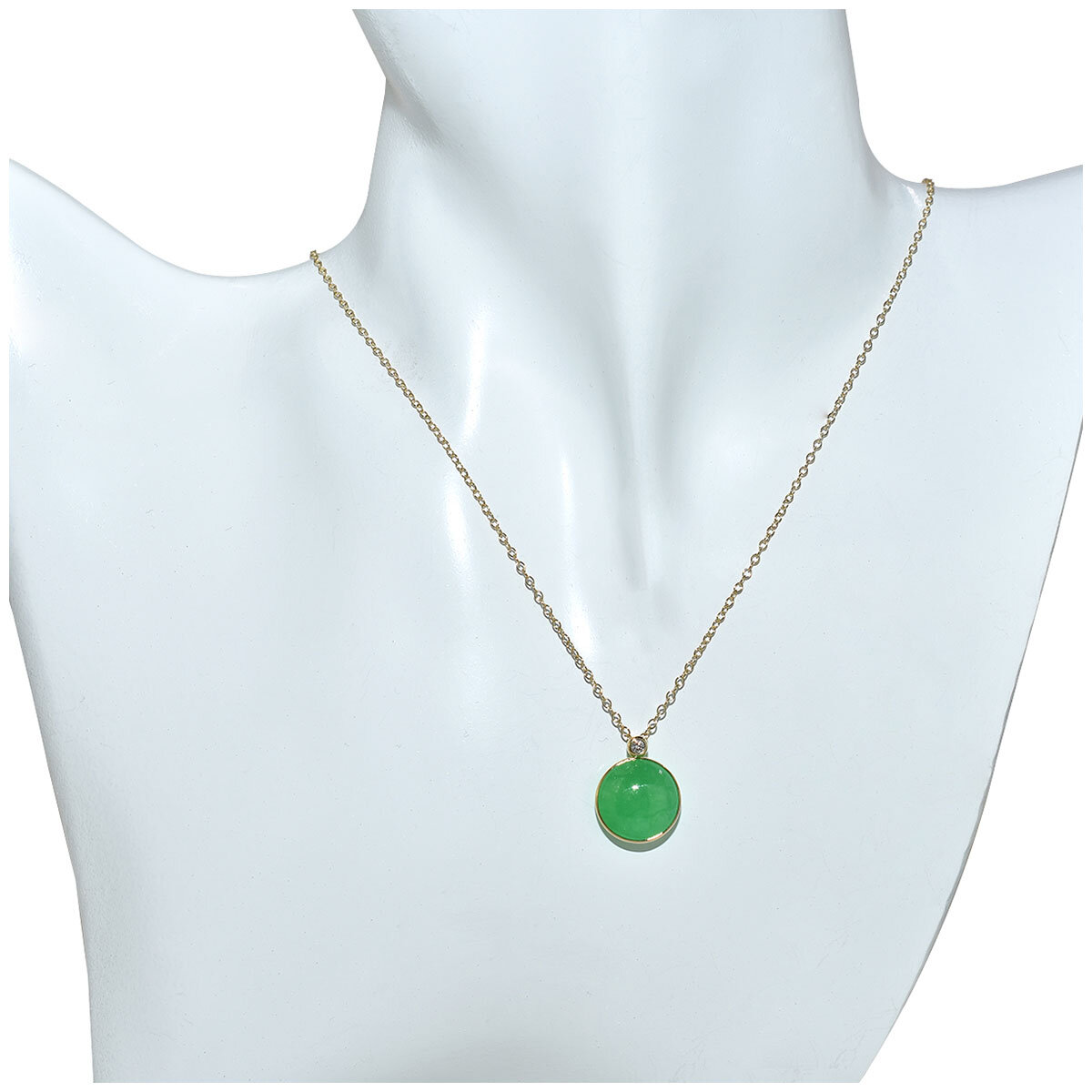 14KT Yellow Gold 0.03ctw Diamond Dyed Green Jade Pendant Necklace