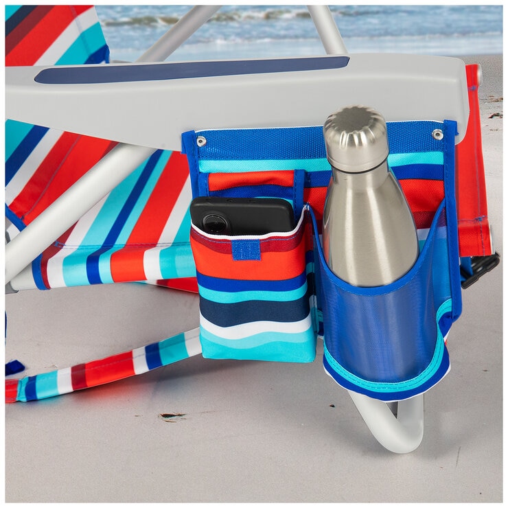 Tommy Bahama 5 Position Aluminium Backpack Beach Chair 2 Pack Royal And Red Stripe