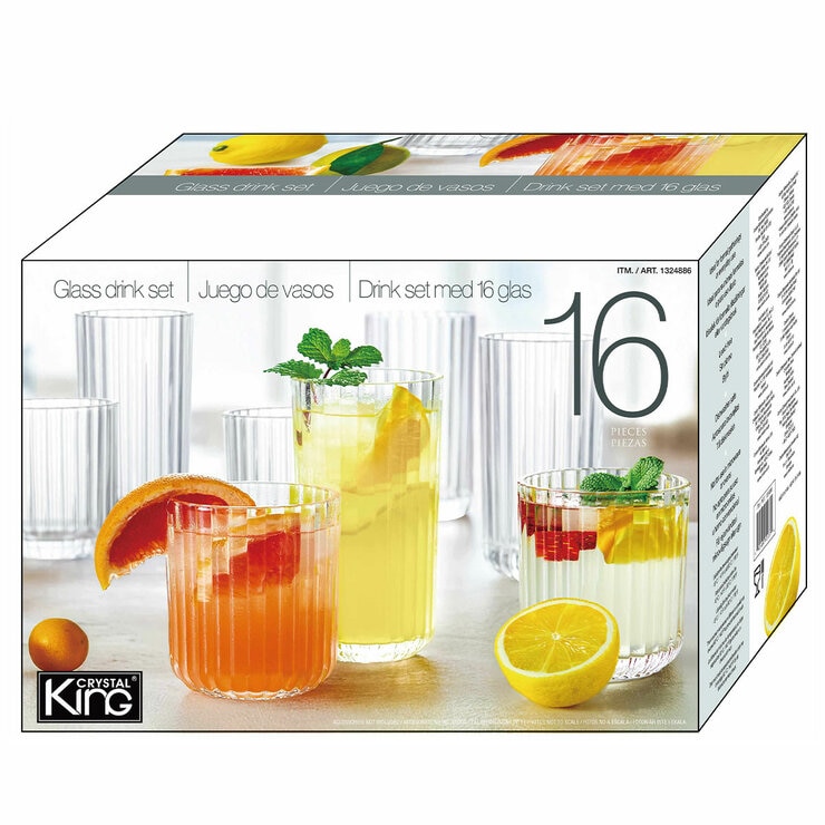 King Crystal Lotus Drinkware Set 16 Pieces